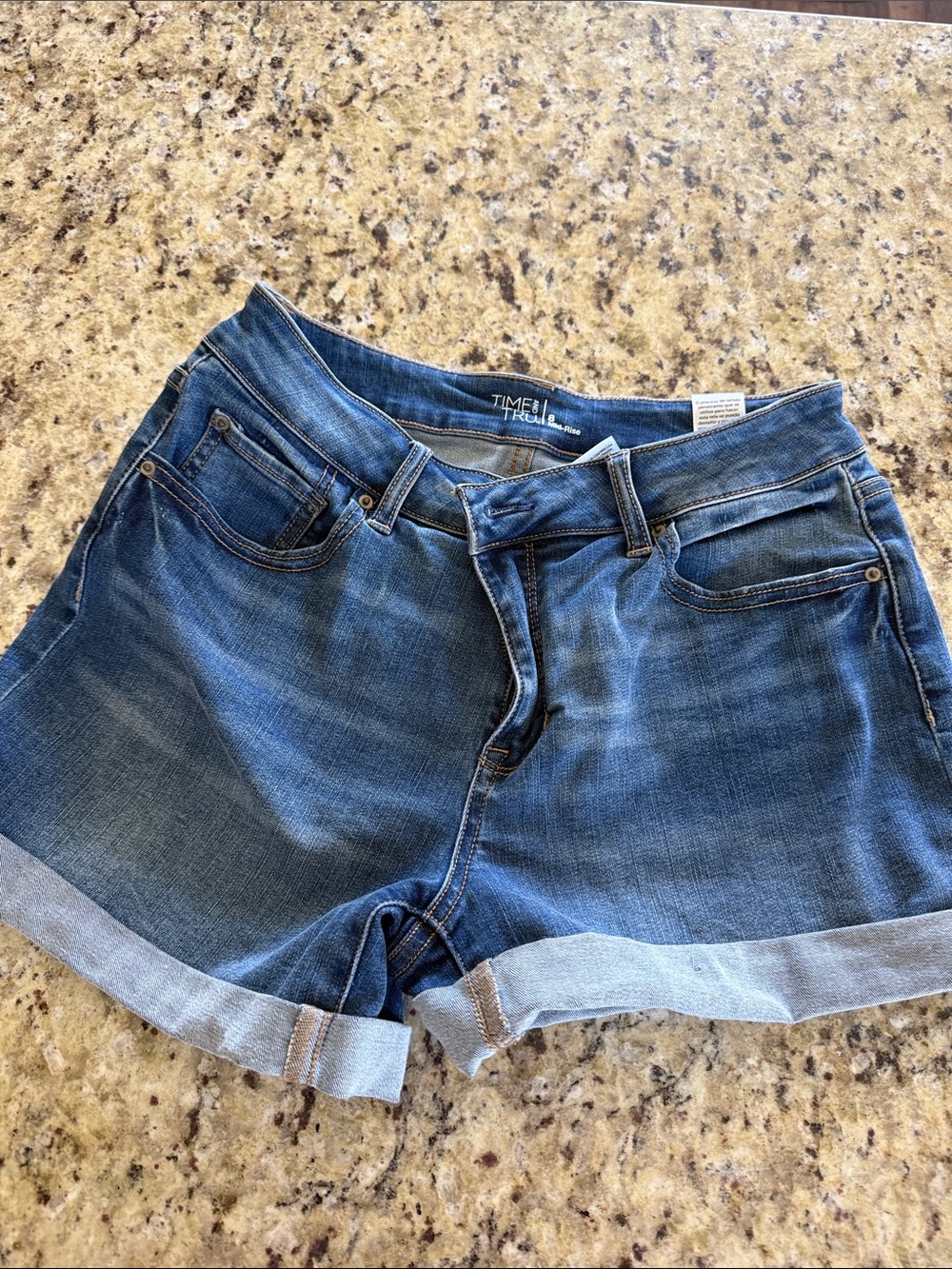 Time and Tru Dark Blue Rolled Hem Denim Shorts
